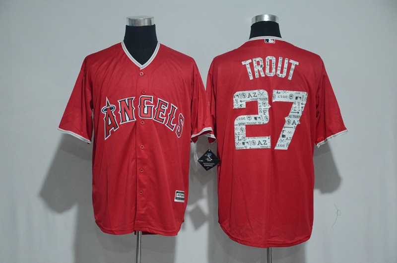 2017 MLB Los Angeles Angels #27 Trout Red Spring Training Jersey->los angeles angels->MLB Jersey